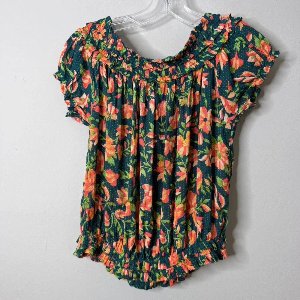Free People Suki Blouse Womens XS Garden Combo Off The Shoulder Boho Smocked